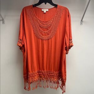 Coldwater Creek Orange Tunic with Crochet Details